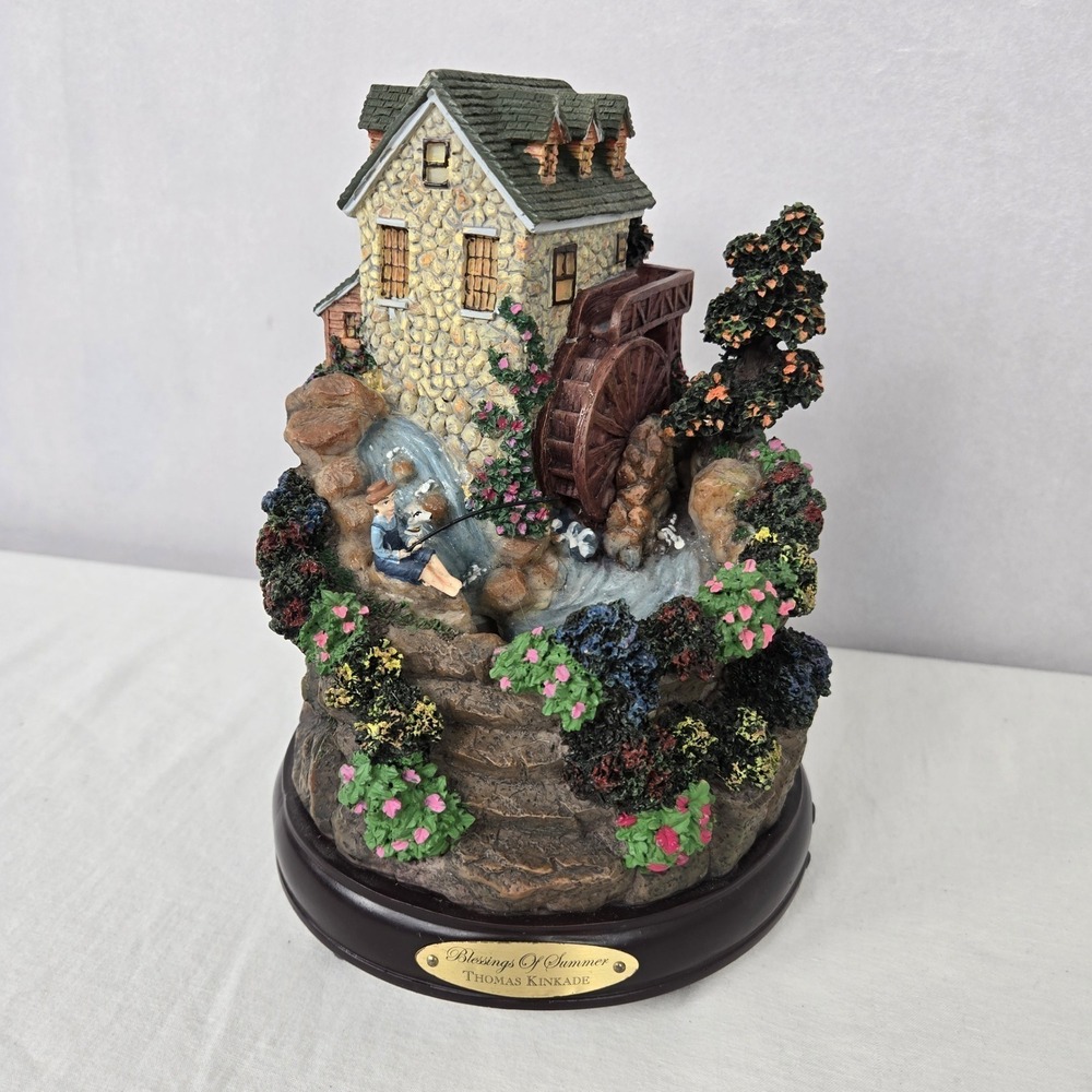 Thomas Kinkade Blessings of Summer Musical Water Mill Figurine Waltz Flowers